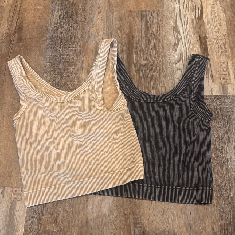 Ribbed Tank Top Set - Black and Cream